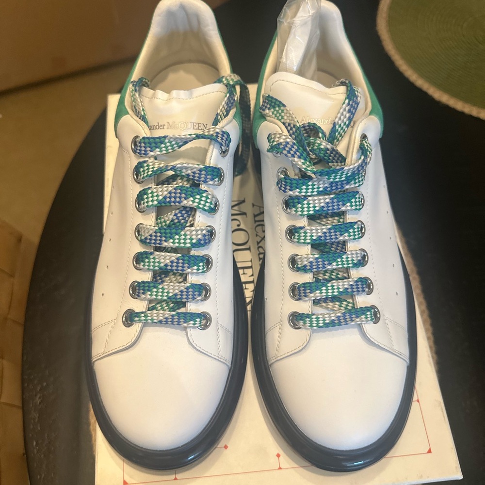 Alexander McQueen White Sneakers with Blue and Green Details